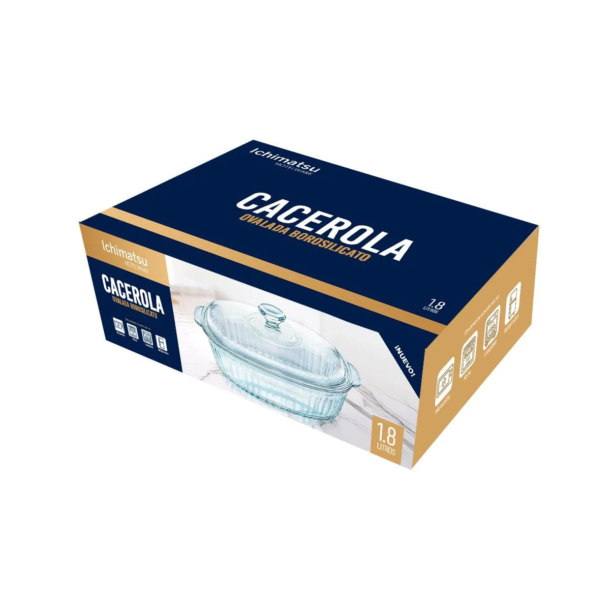 Cacerola Vidr Borosilicato Ovalado P/Hor 1.8L