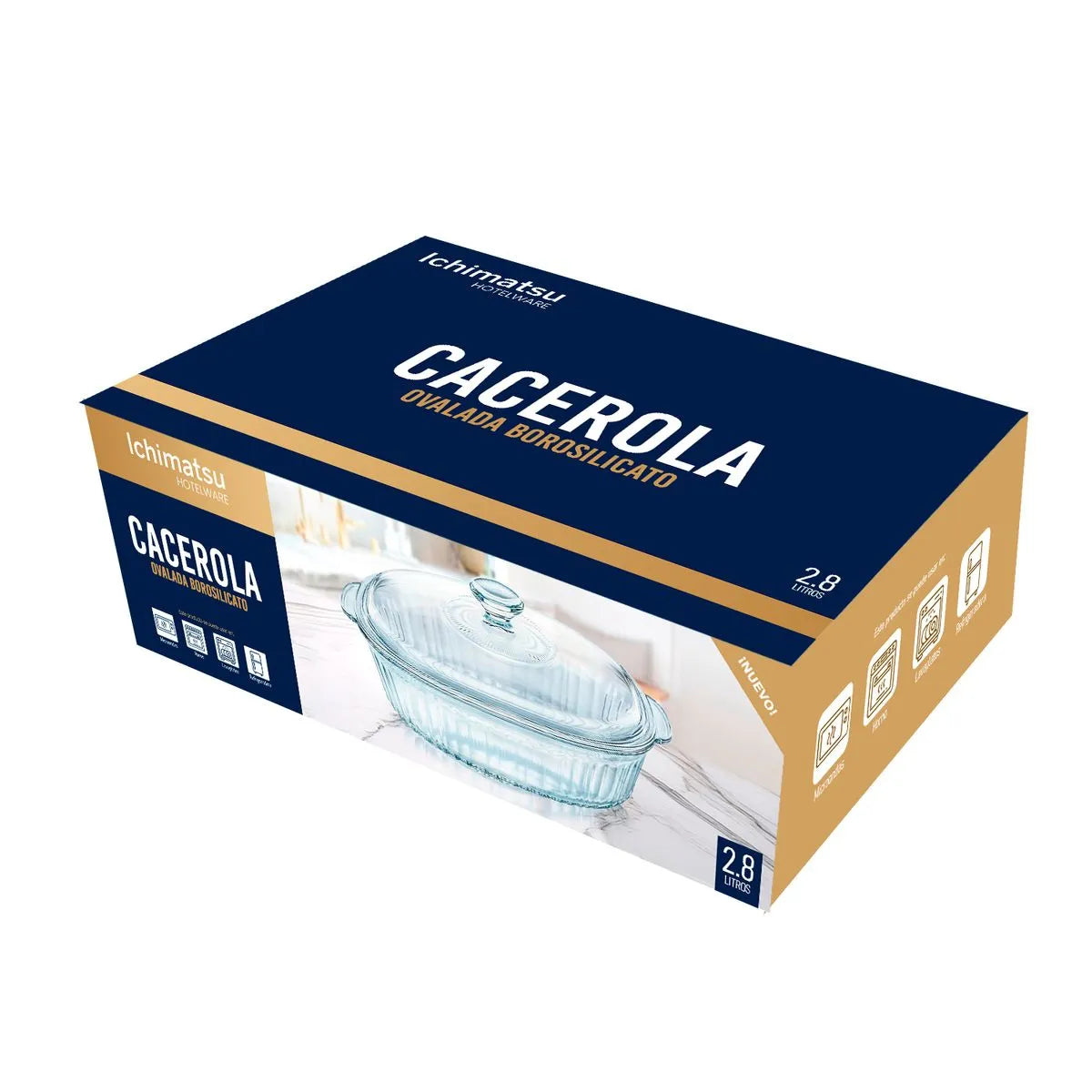 Cacerola Vidr Borosilicato Ovalado P/Hor 2.8L