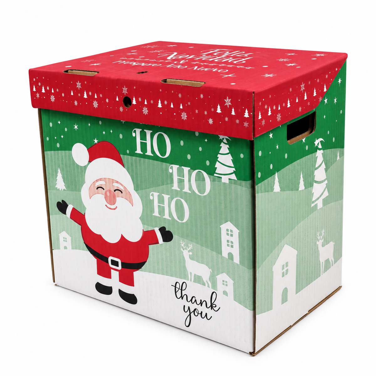 Caja Navideña de Cartón con Tapa y Asas HOHOHO