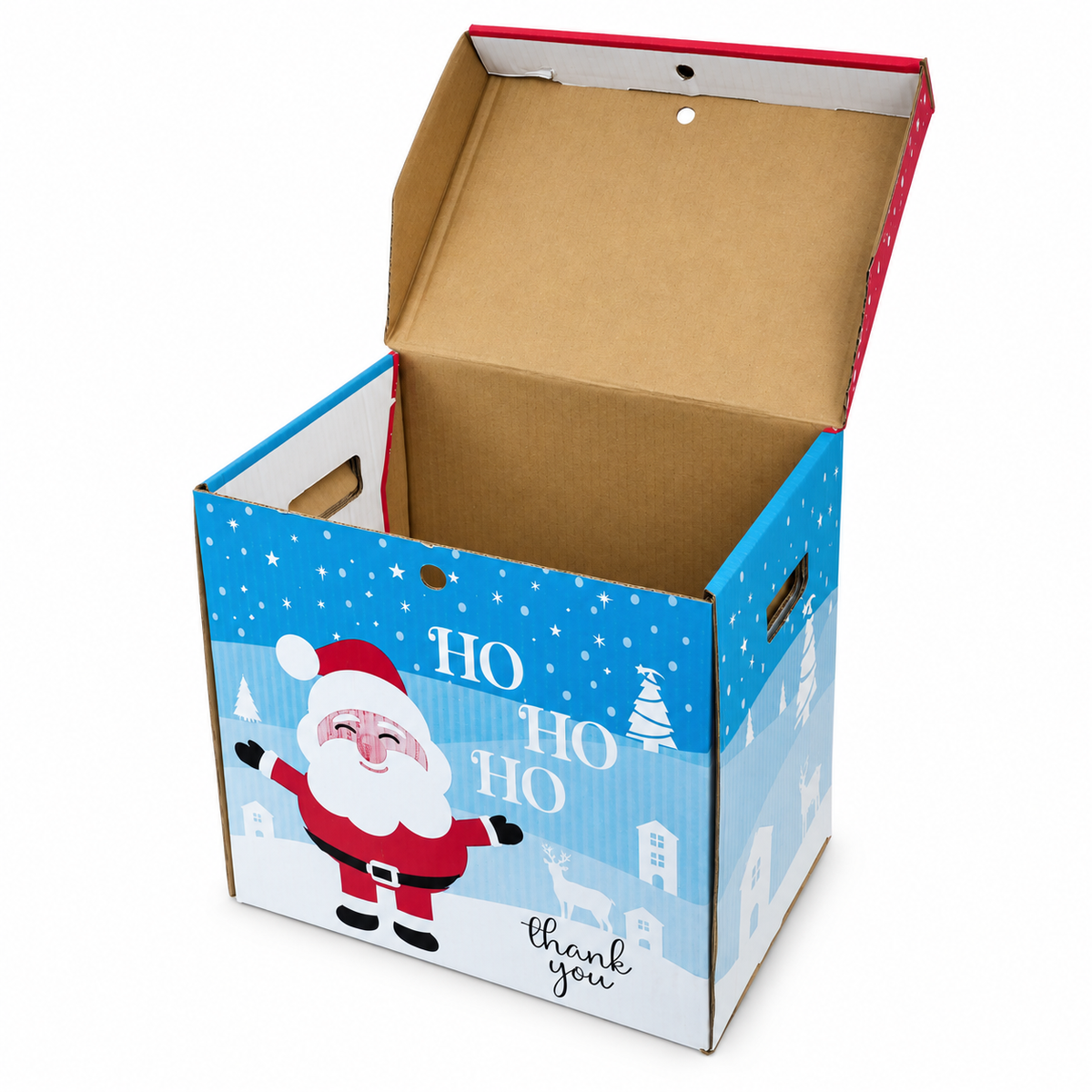 Caja Navideña de Cartón con Tapa y Asas Hohoho