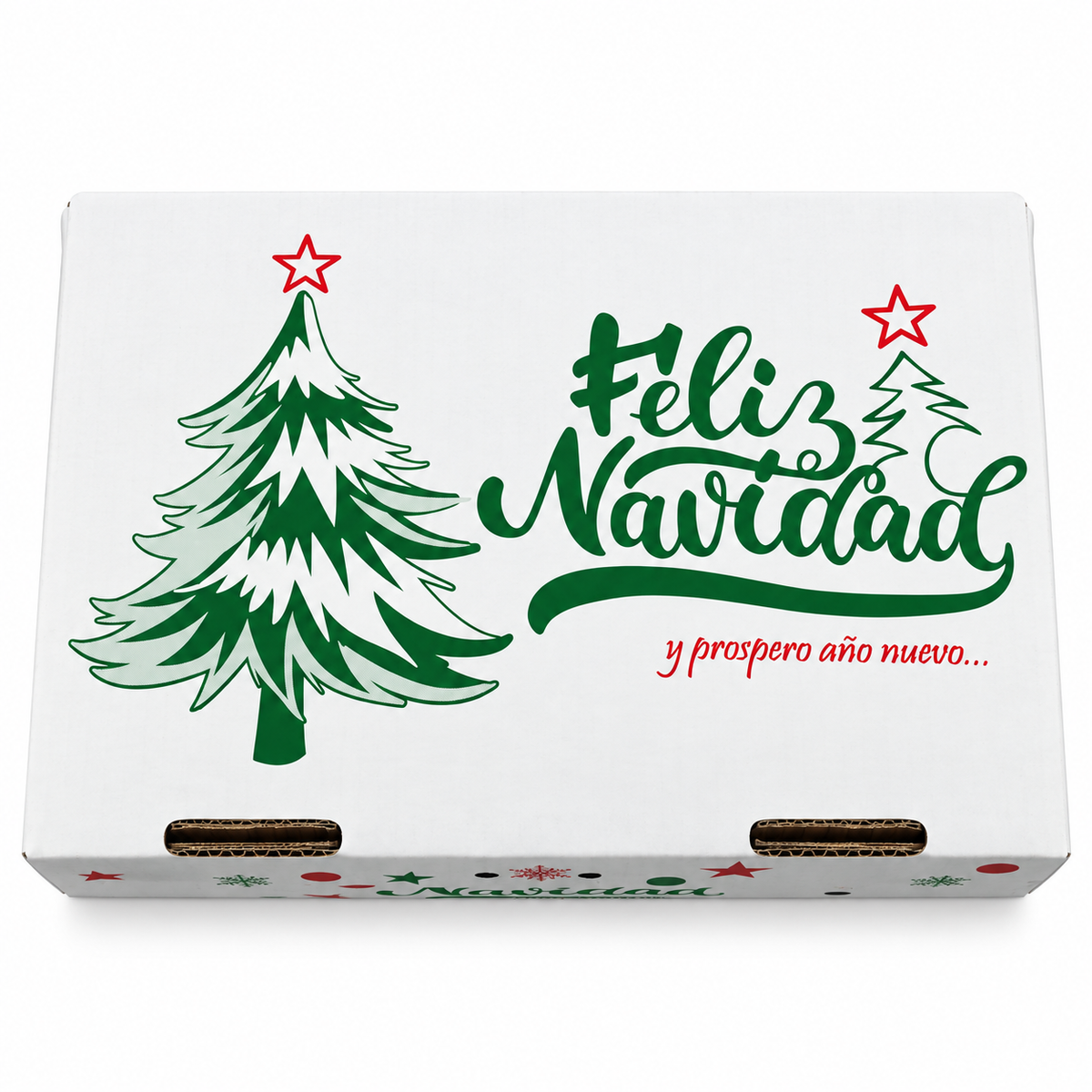 Caja Navideña de Cartón con Tapa y Asas Blanco