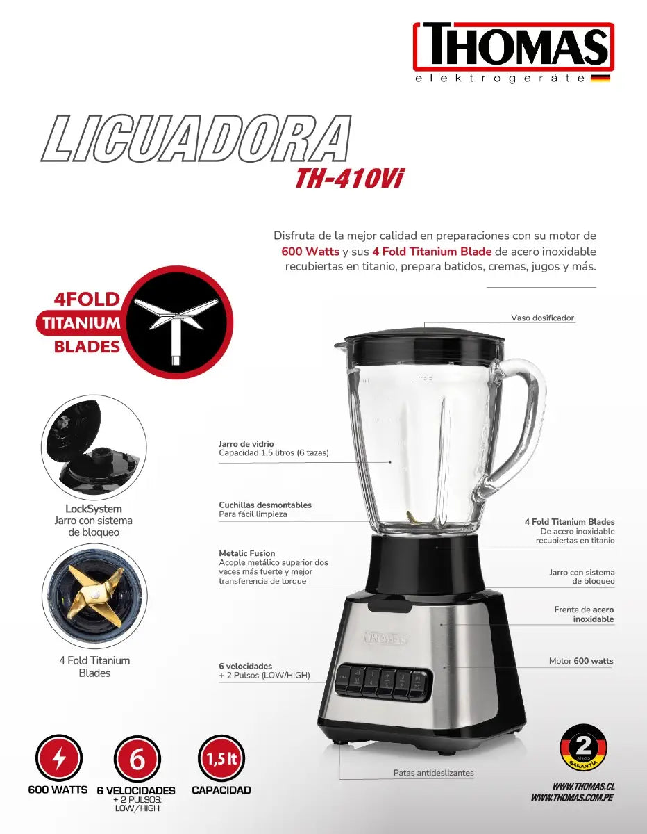 Licuadora Thomas Th-410V 1.5L 6 Velocidades