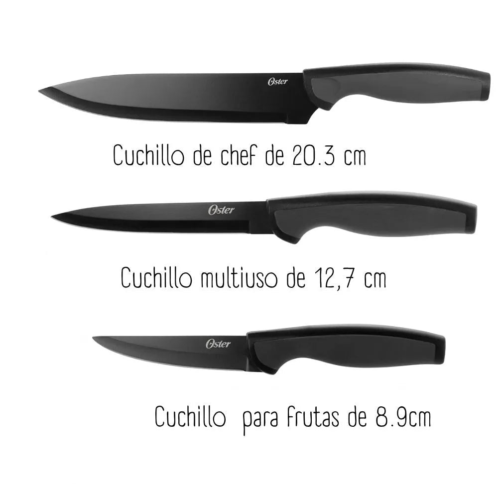 Juego de Cuchillos Oster 3 Piezas Negro Slice Craft