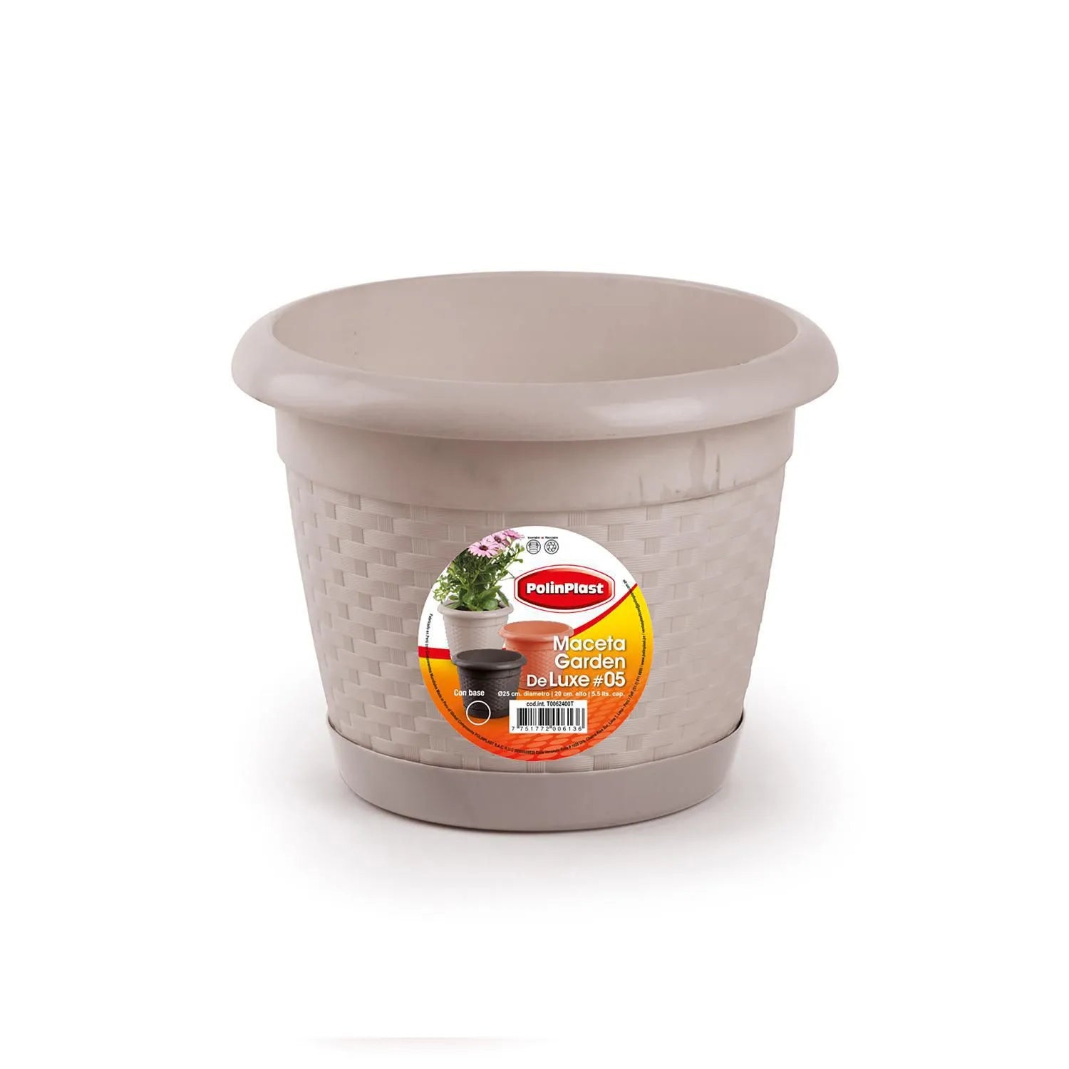 Maceta Garden De Luxe C/Base #5 Polinplast